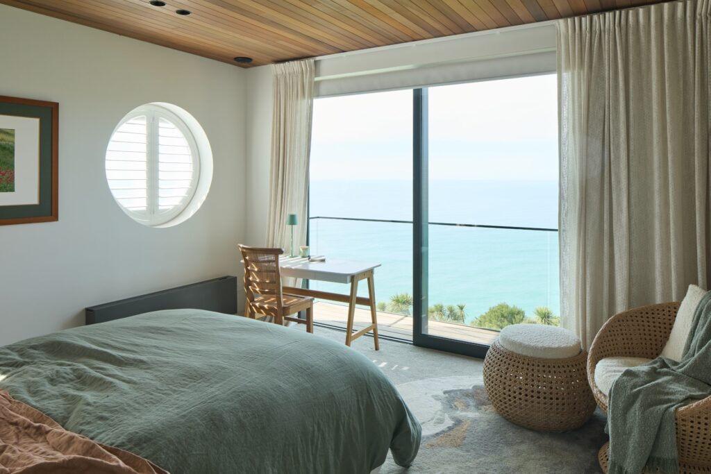 Main bedroom at Scarborough House with panoramic views across Scarborough and the sea